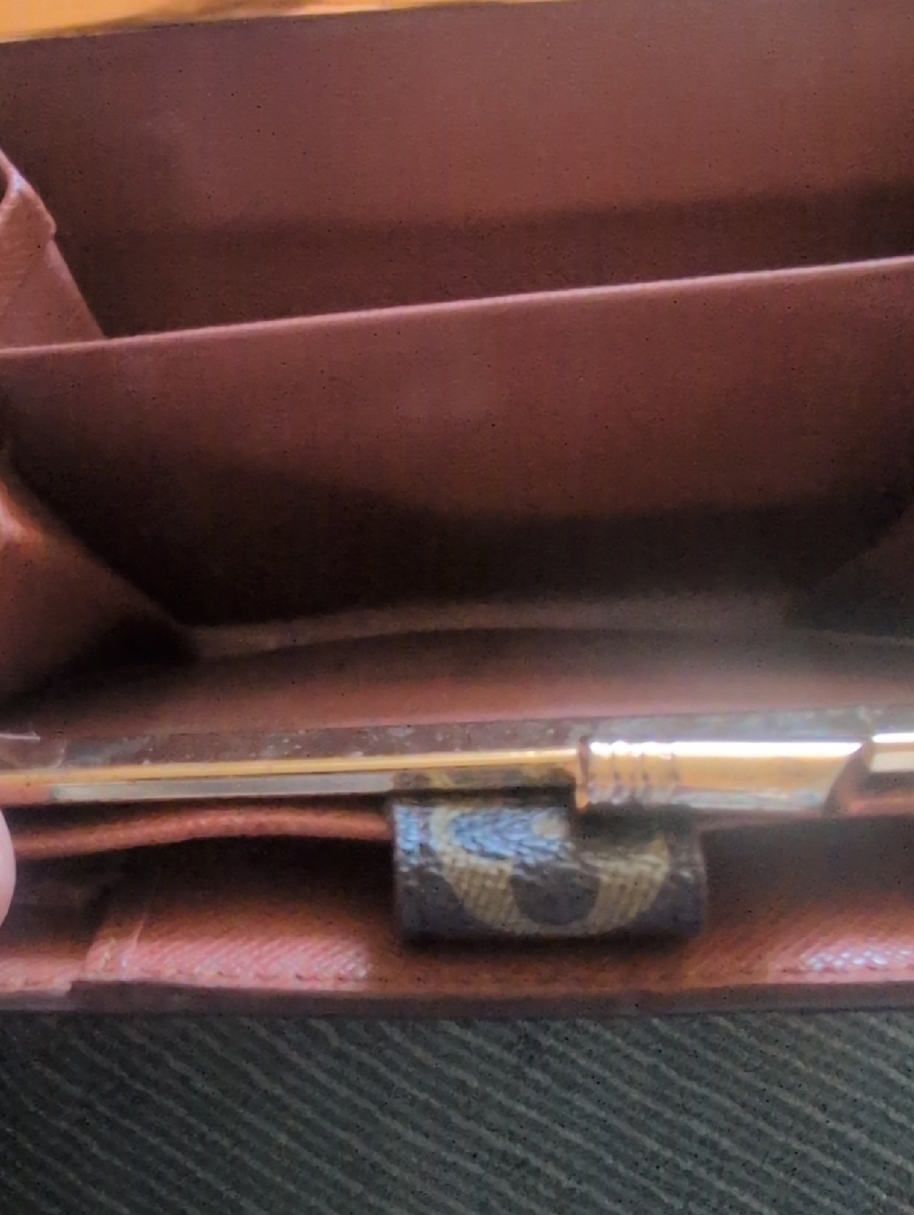 Vtg Louis Vuitton Monogram Canvas Brown & Tan Snap Wallet W Kiss Lock Coin Purse - Picture 8 of 9